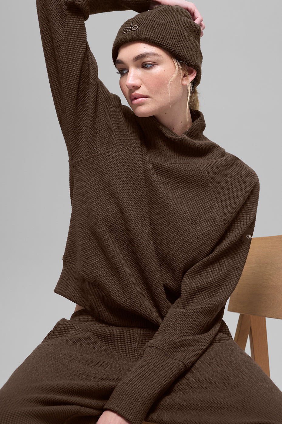 Waffle Weekend Escape Mock Neck Long Sleeve