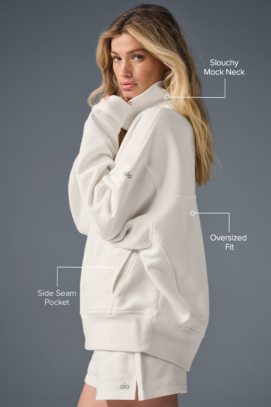 Hazy mock neck pullover in soft fabric featuring slouchy mock neck and oversized fit for stylish comfort.