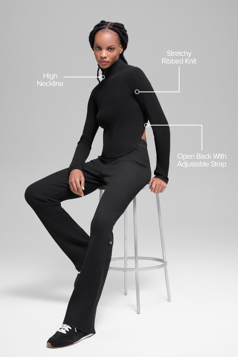 Denim Knit Backless Long Sleeve