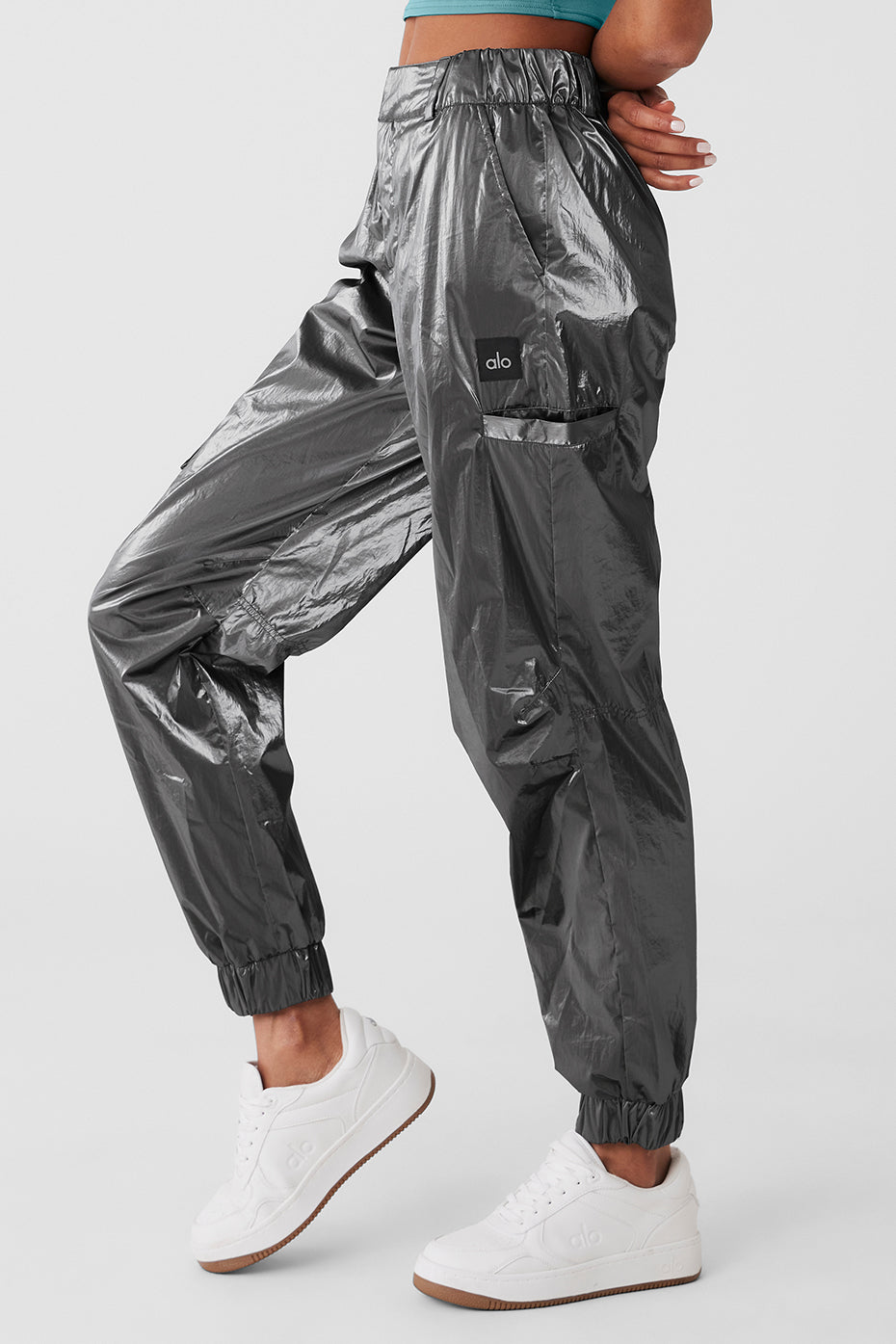 Metallic High-Waist Break Line Jogger