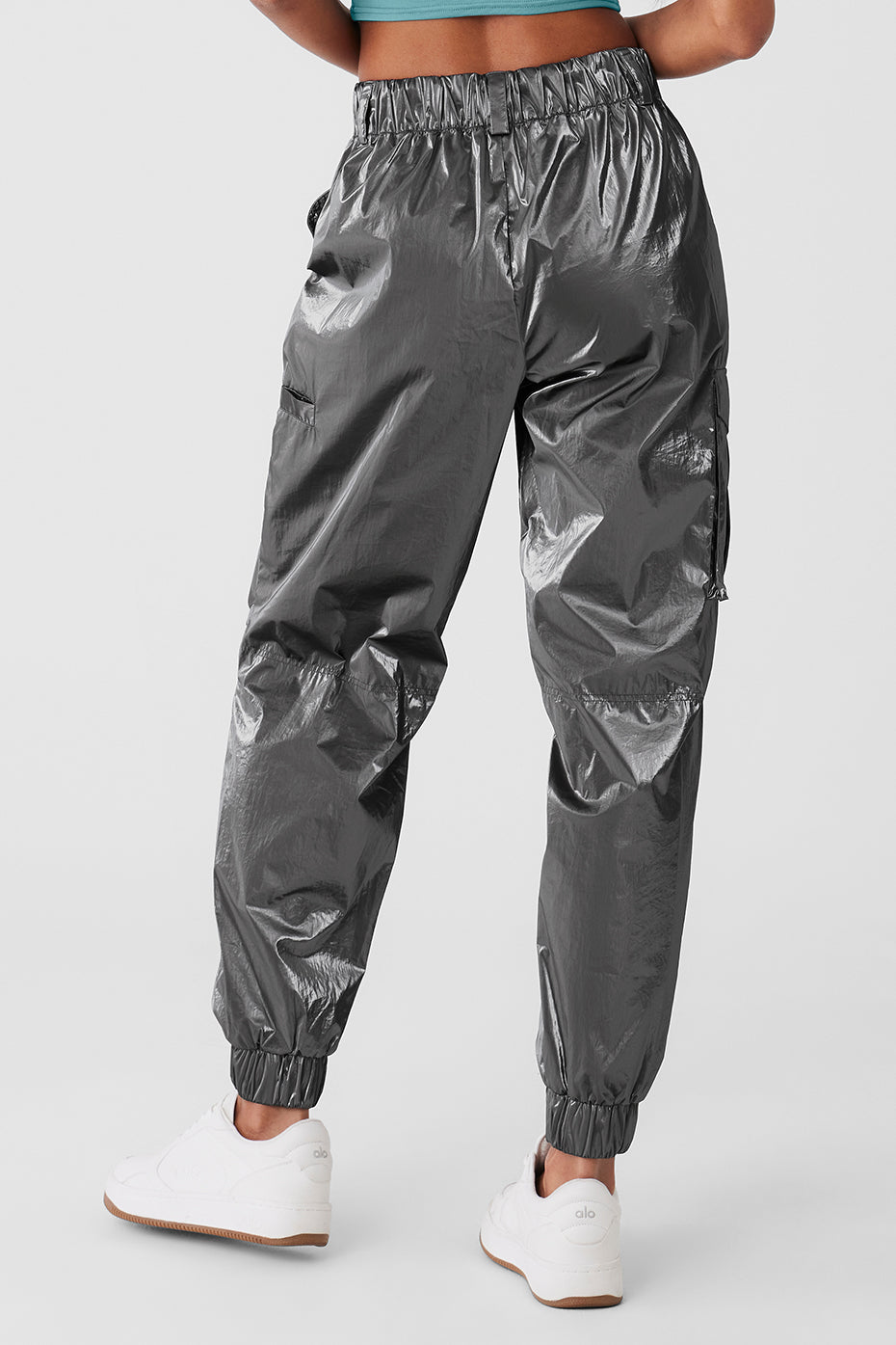 Metallic High-Waist Break Line Jogger