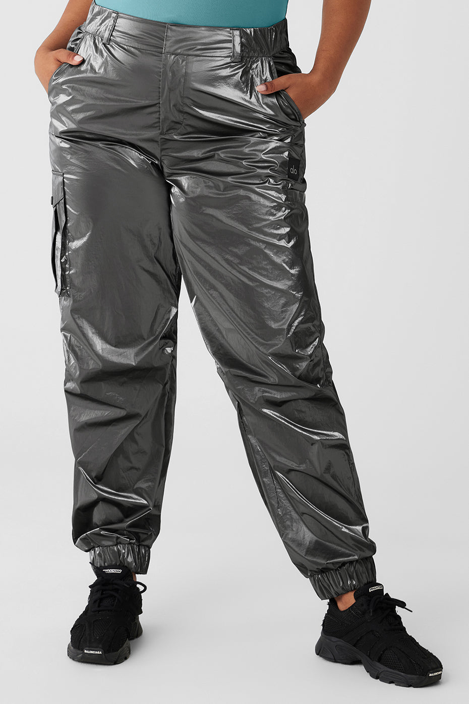 Metallic High-Waist Break Line Jogger