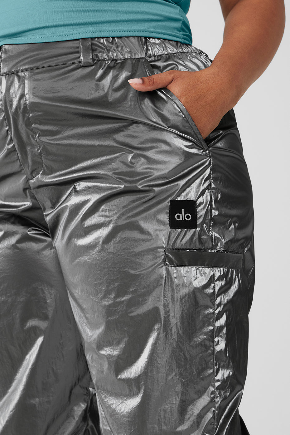 Metallic High-Waist Break Line Jogger