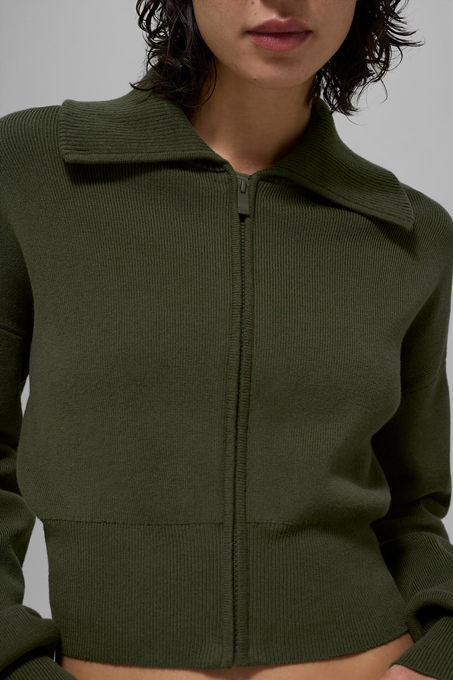 Scholar Knit Cropped Full Zip Jacket