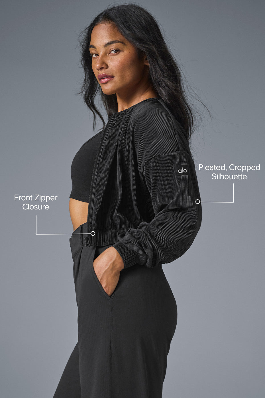 Cropped Micro Plisse Jacket
