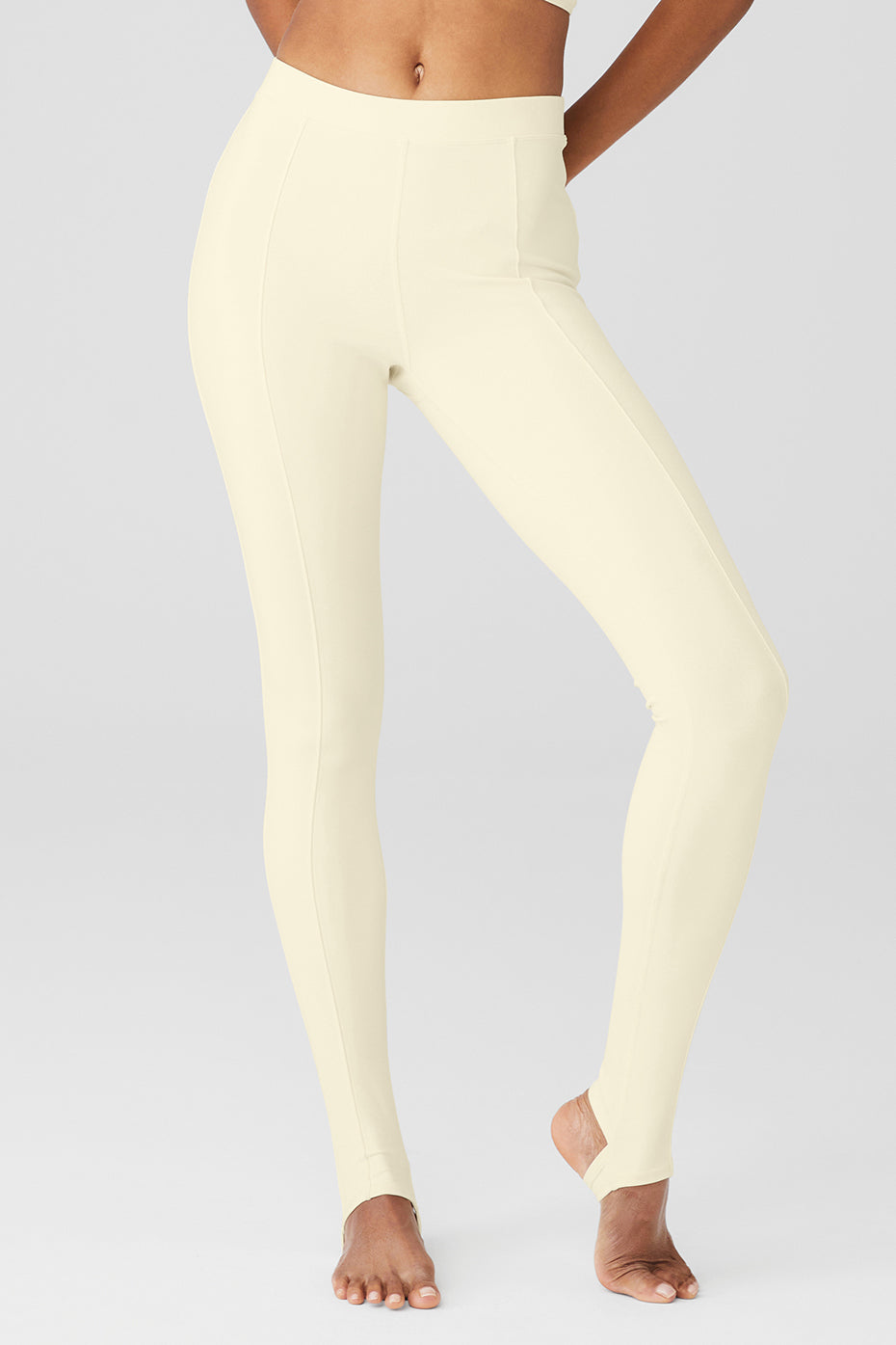Airbrush High-Waist Enso Legging in cream color featuring a waist-cinching waistband and elevated seam detailing.