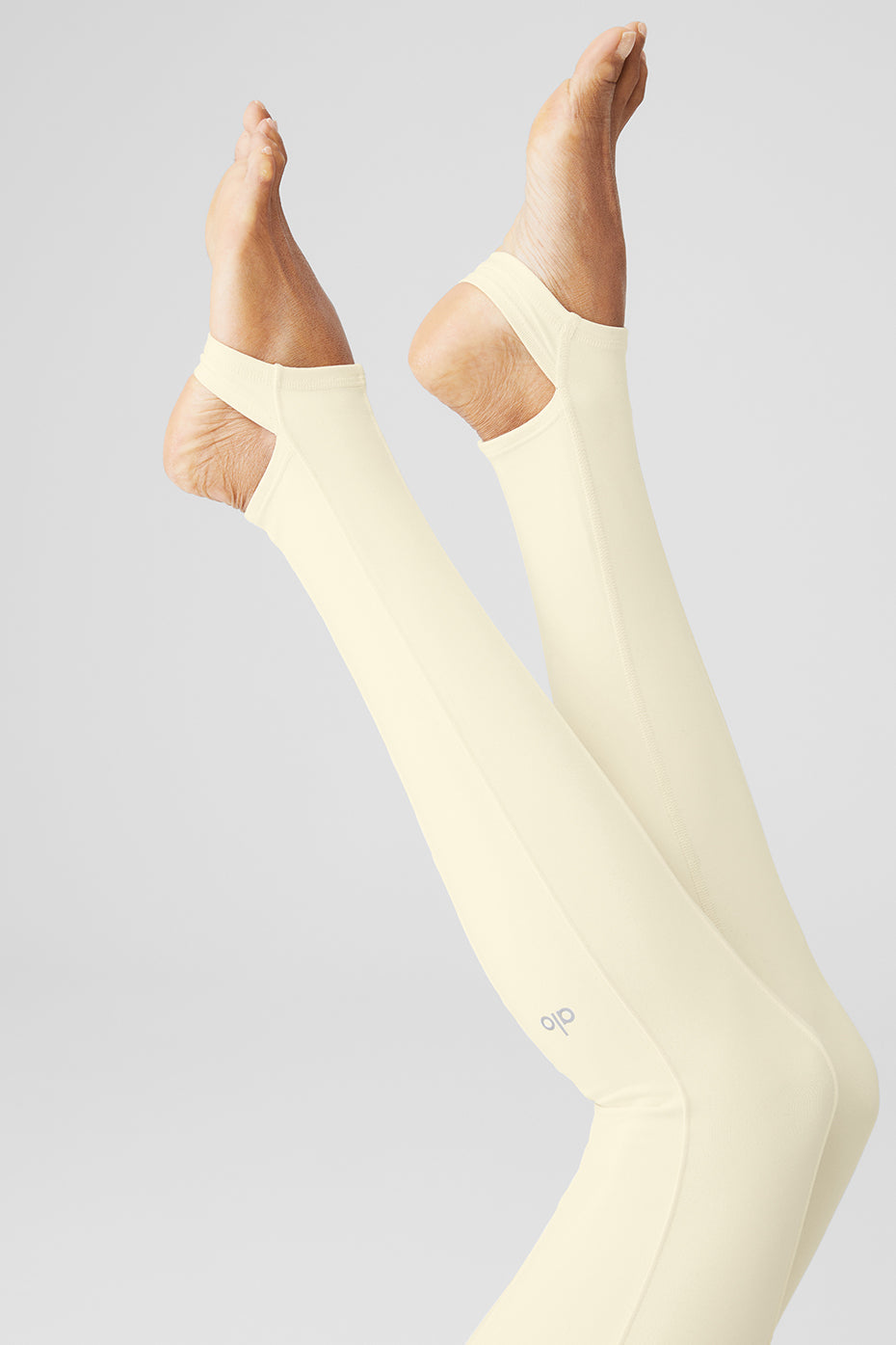 Airbrush High-Waist Enso Legging in light color, featuring elevated seam detailing and secure toe hook design for Pilates.