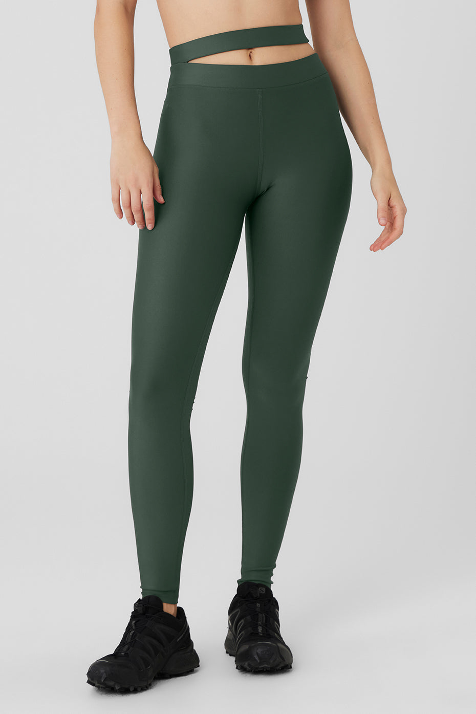 Airlift High-Waist All Access Legging in green with cutout strap detail, ideal for studio and street wear.