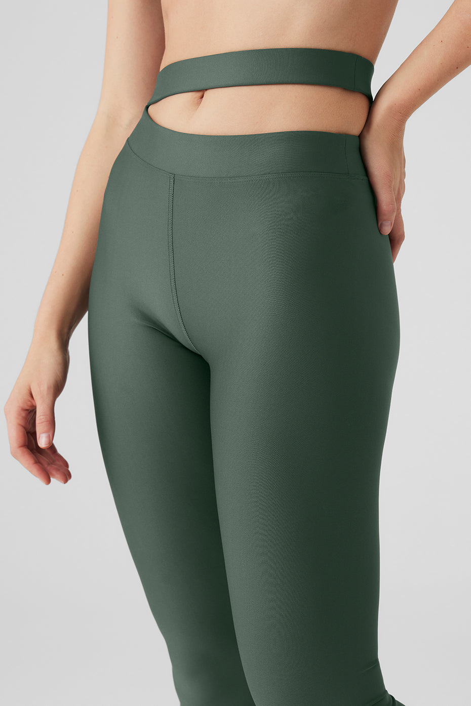 Airlift High-Waist All Access Legging with cutout strap detail, lightweight micro-performance fabric in olive green.