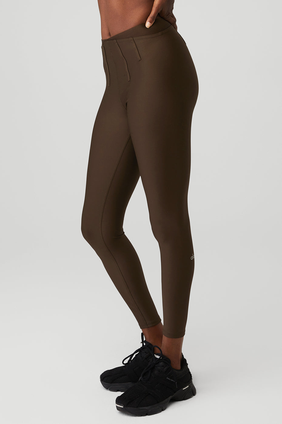 Airlift High-Waist 7/8 Corset Legging in brown, featuring contouring structure and elastic waist details.
