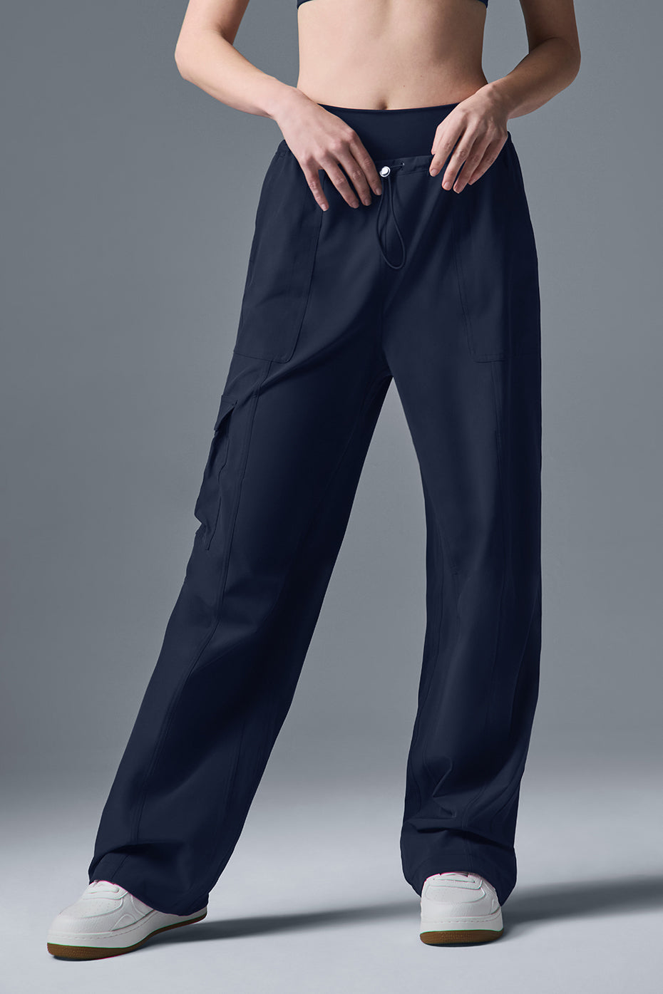 Megastar Cargo Pant featuring a baggy fit, adjustable bungee waist, and straight legs in a sleek navy color.