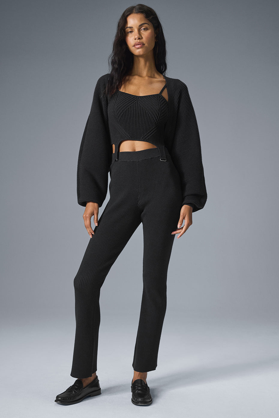 Denim Knit High-Waist Flare Pant