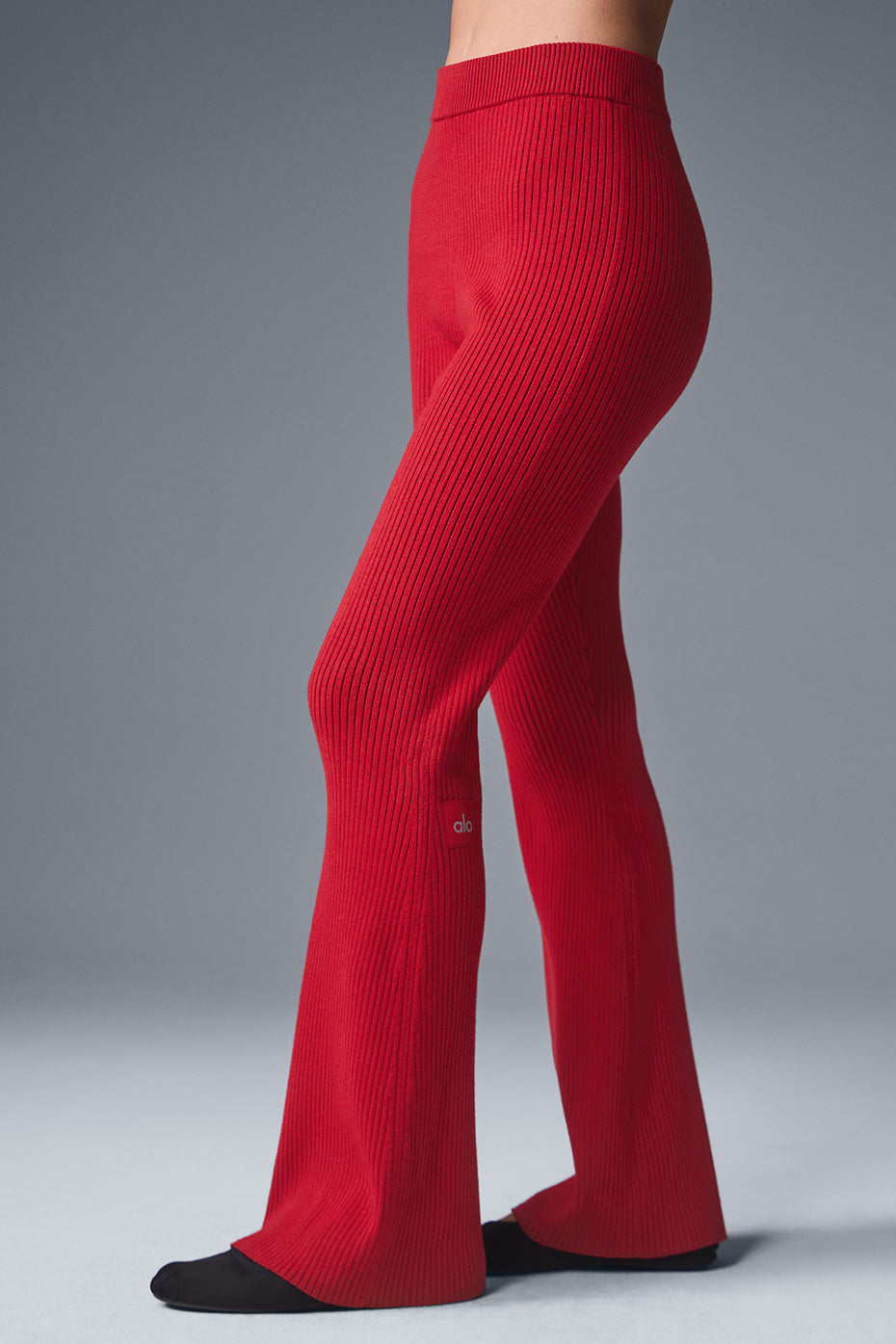 Denim Knit High-Waist Flare Pant
