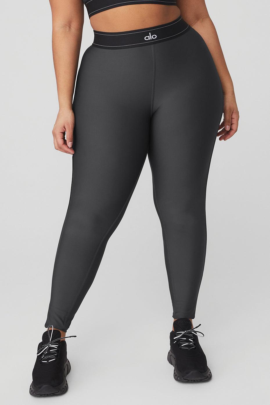 Airlift high-waist Suit Up legging with boxer-style waistband, full-length fit, and body-contouring design in black.