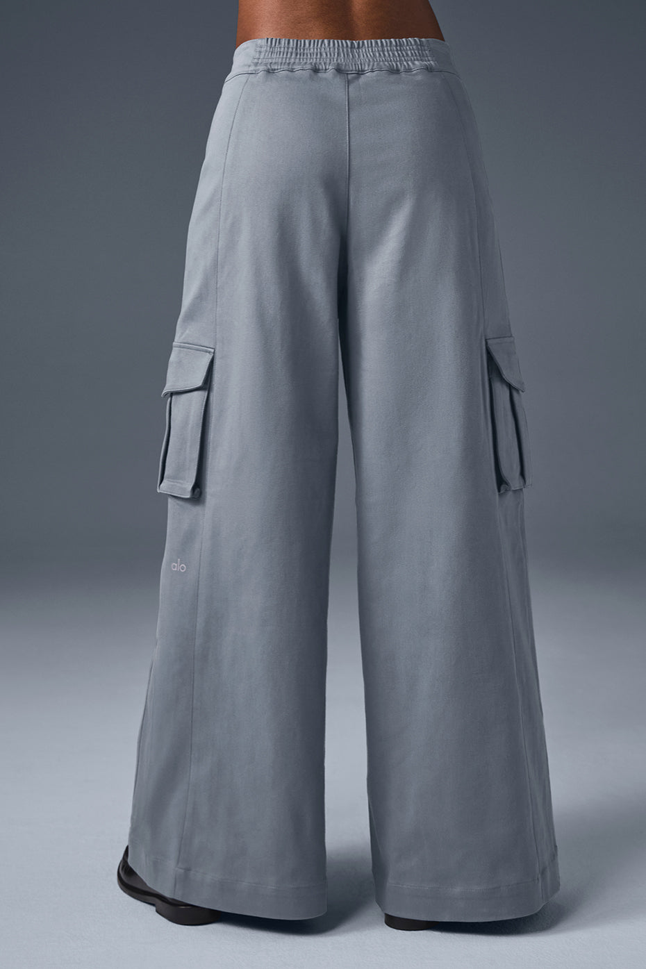 Show Off Cargo Wide Leg Trouser in gray, featuring exaggerated wide legs and cargo pockets for a stylish casual look.