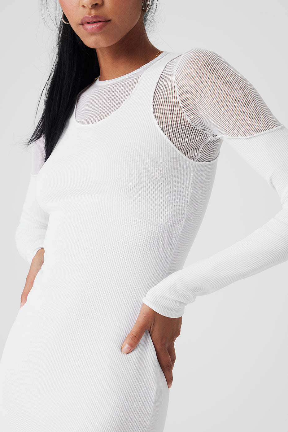 Striped Mesh Synergy Long Sleeve Dress