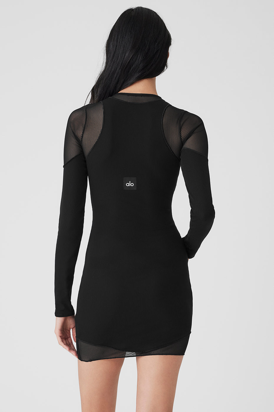 Striped Mesh Synergy Long Sleeve Dress