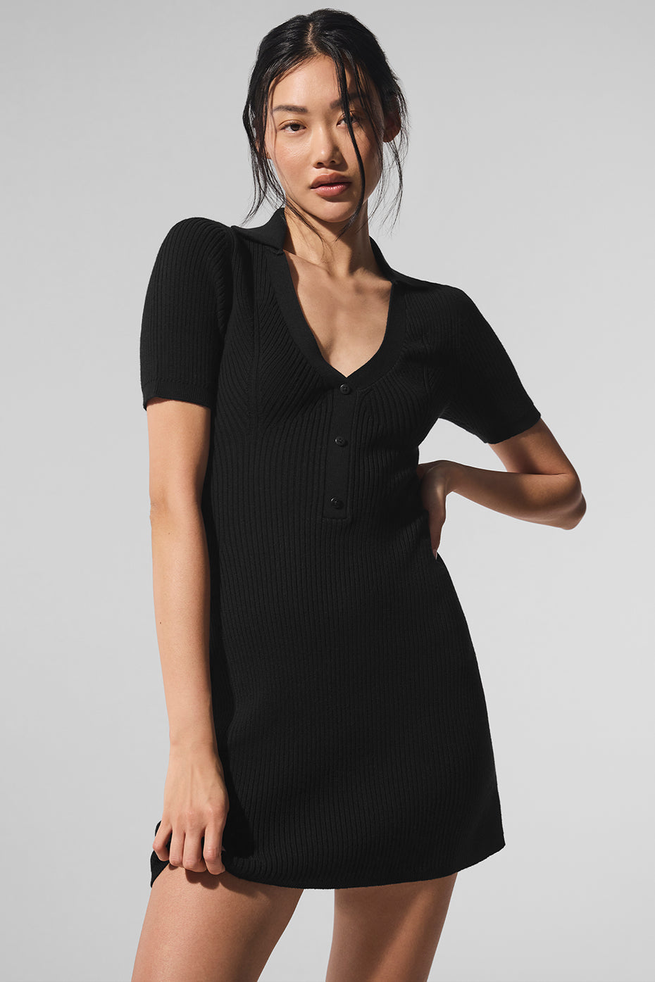 Model wearing Supernatural Sweater Dress featuring lightweight knit, breathable fabric, and elevated style.