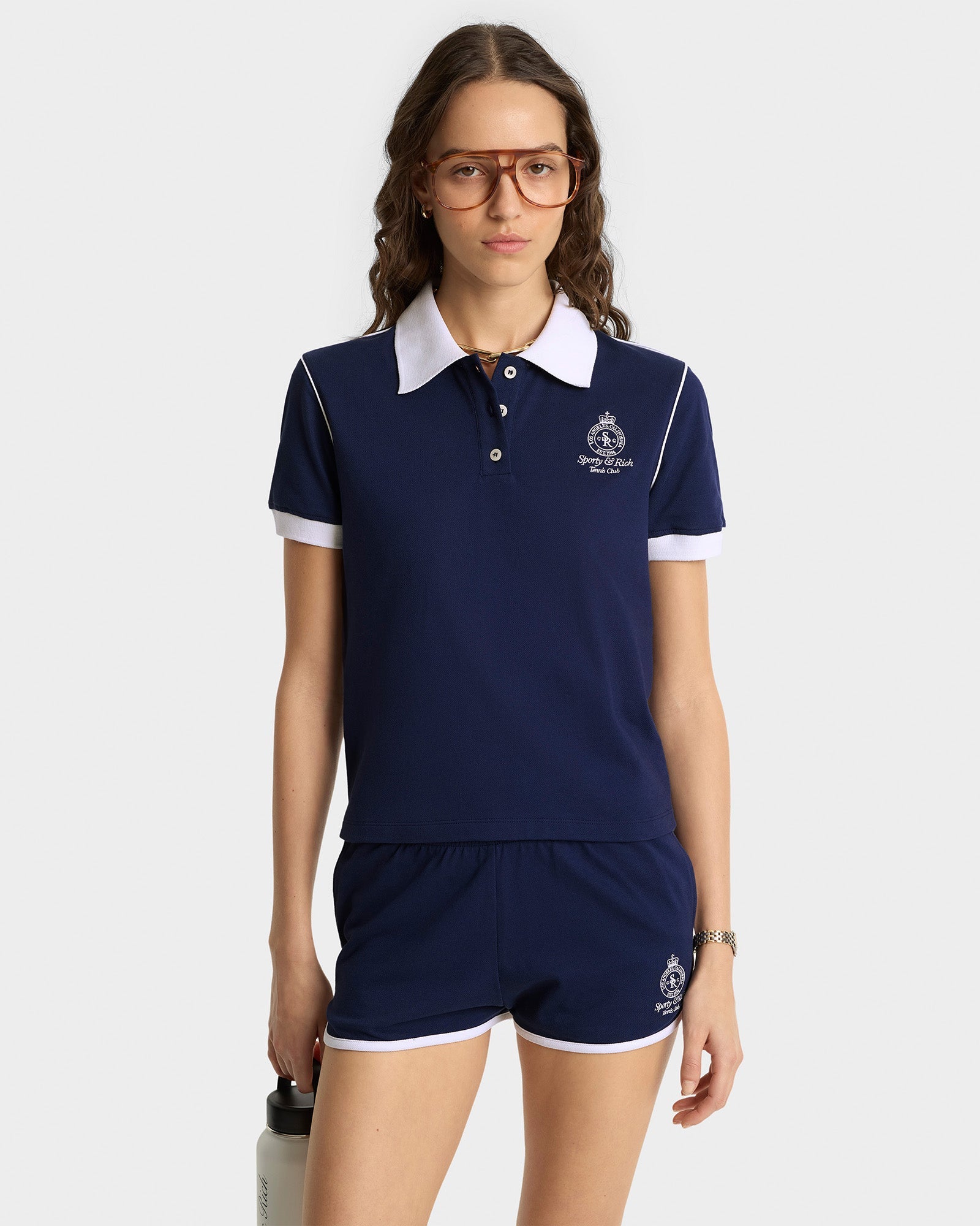 Crown 70s Pique Polo - Navy/White