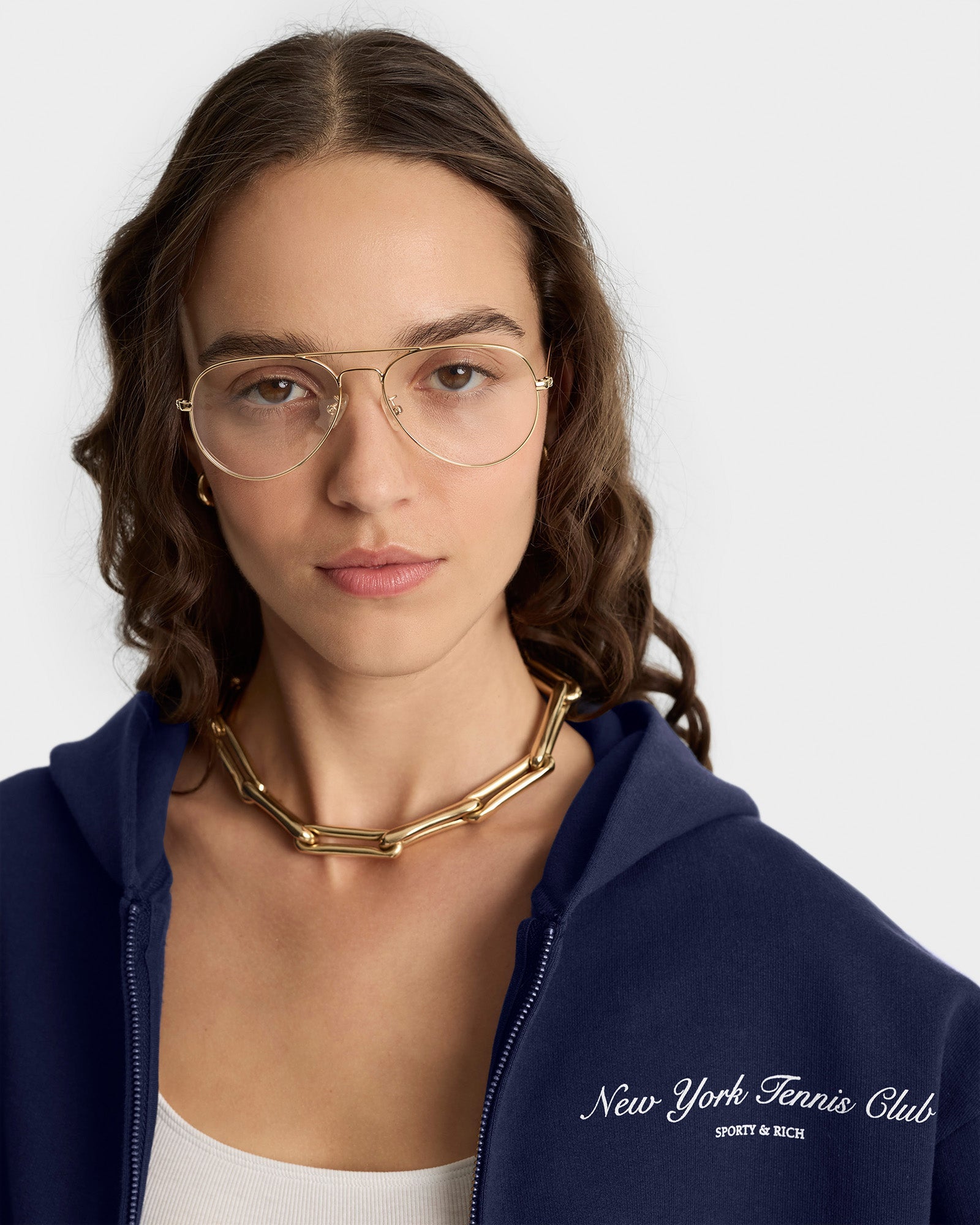 NY Tennis Club Cropped Zip Hoodie - Navy