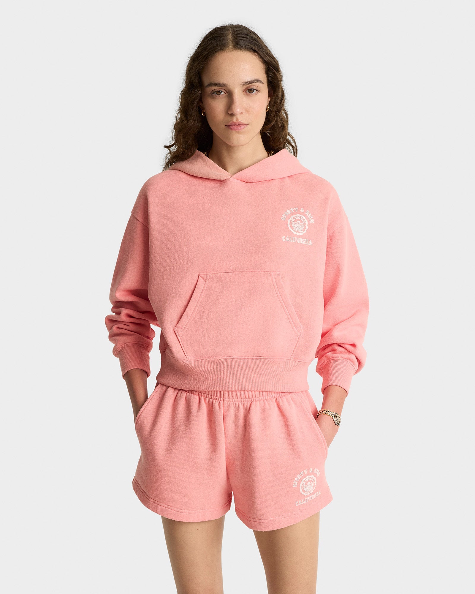 California Emblem Soft Cropped Hoodie - Carnation/White