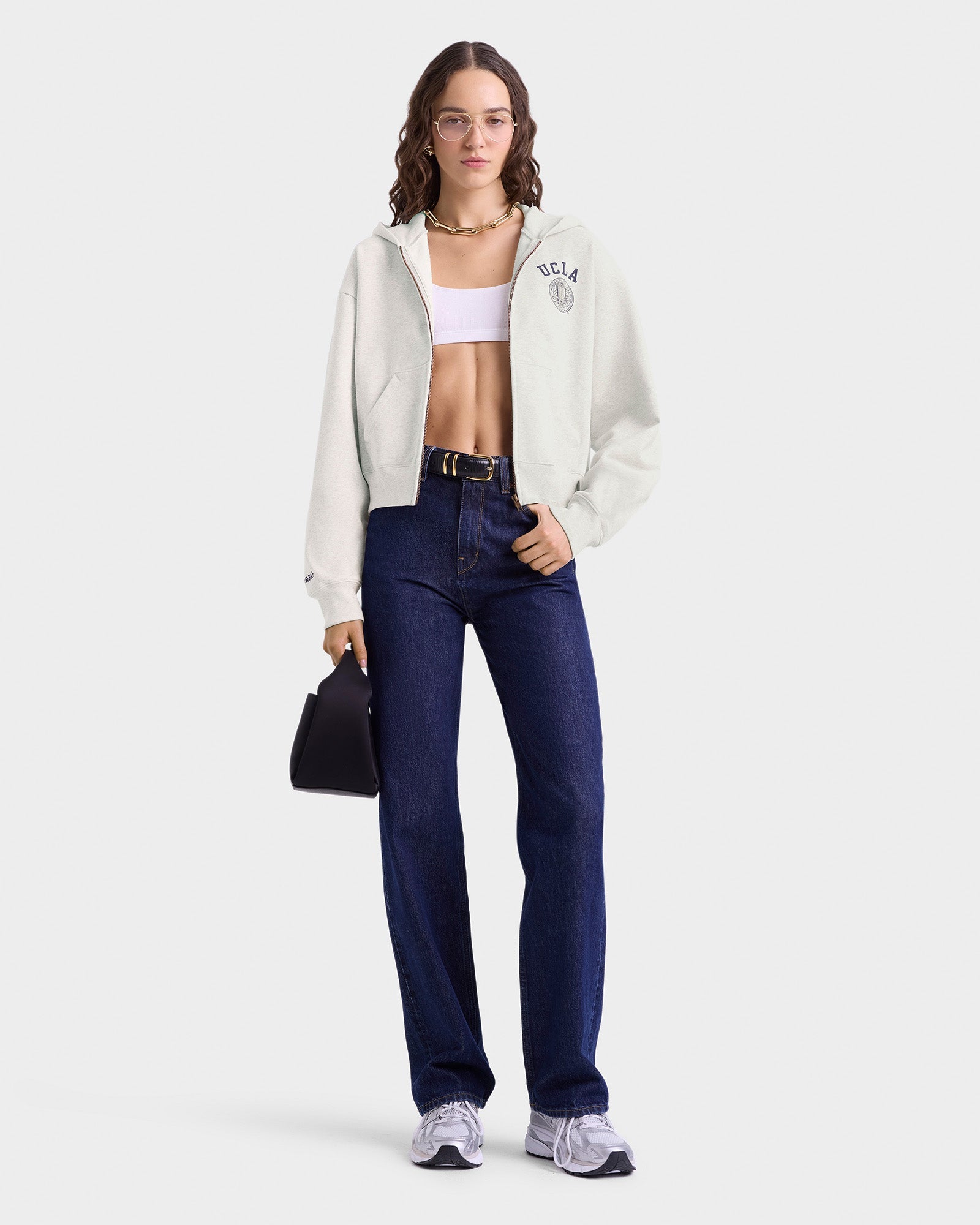 UCLA Crest Cropped Zip Hoodie - Heather Gray/Navy