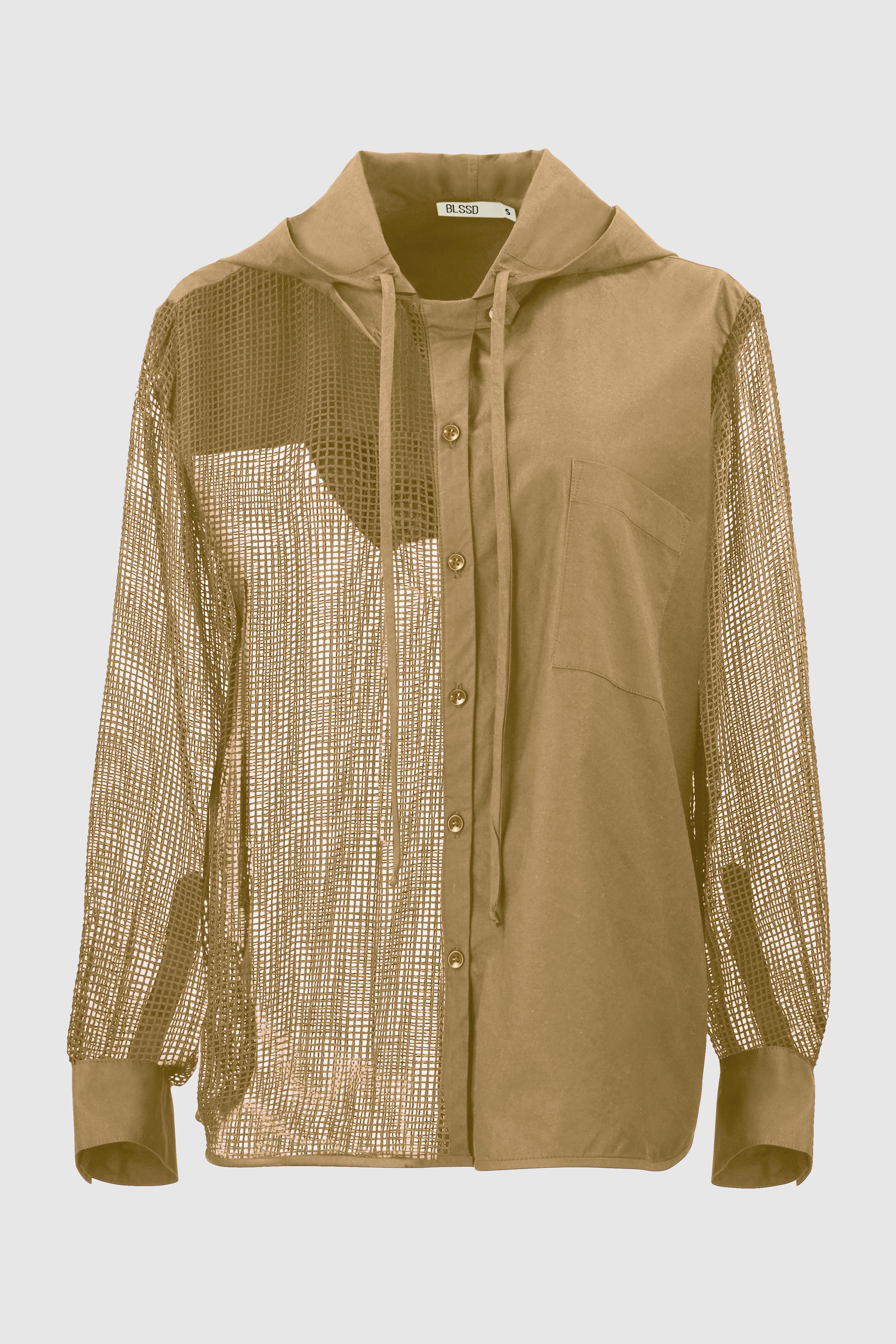 HALF MESH HOODED SHIRT