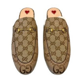 Gucci GG Supreme Canvas Horsebit Mules with Heart Insole