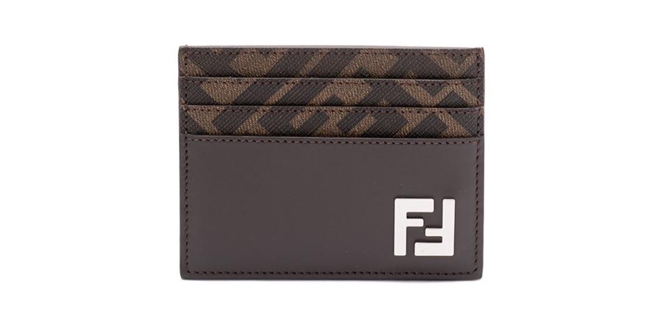 Fendi Monogram Leather Card Holder with Silver Fendi Logo