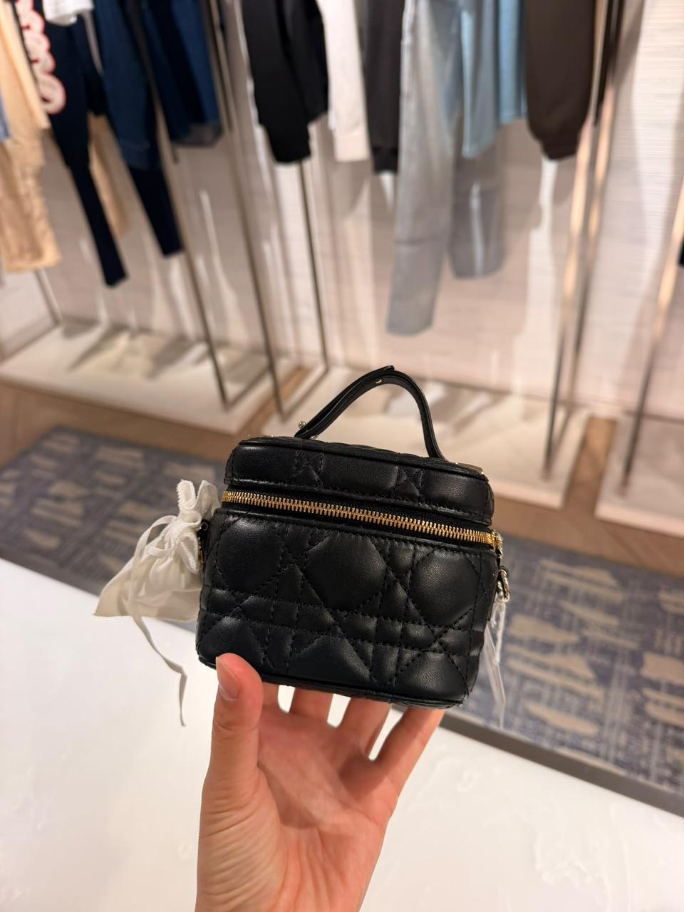 Lambskin Cannage Micro Lady Dior Vanity Case Black