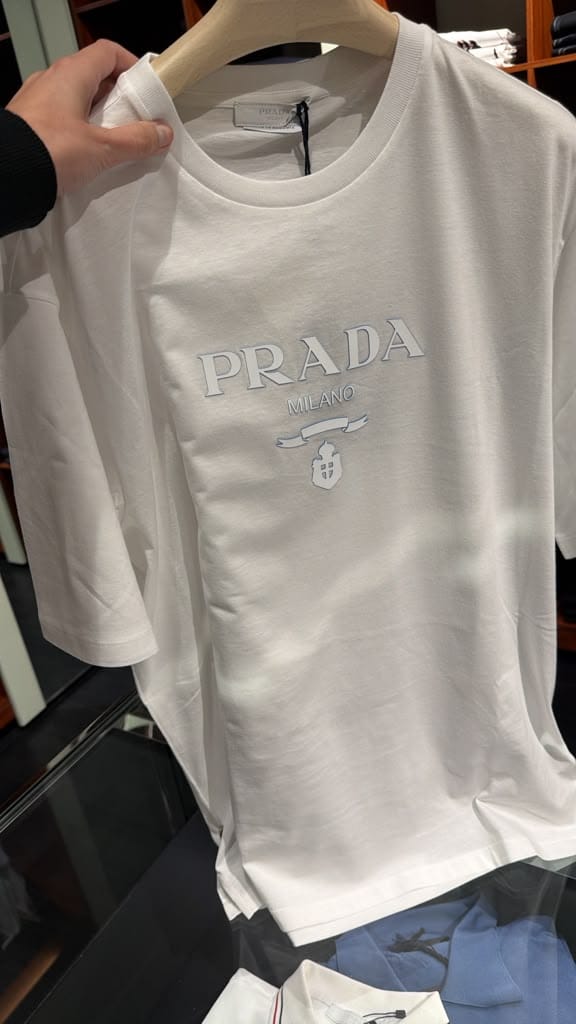 Prada Raised Logo Round Neck T-shirt