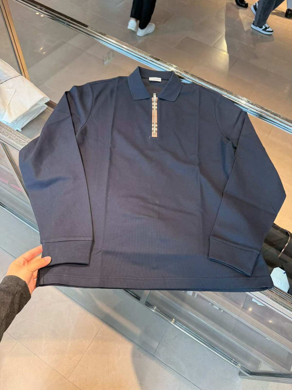 Burberry Dark Blue Long-Sleeve Half-Zip Polo Sweater
