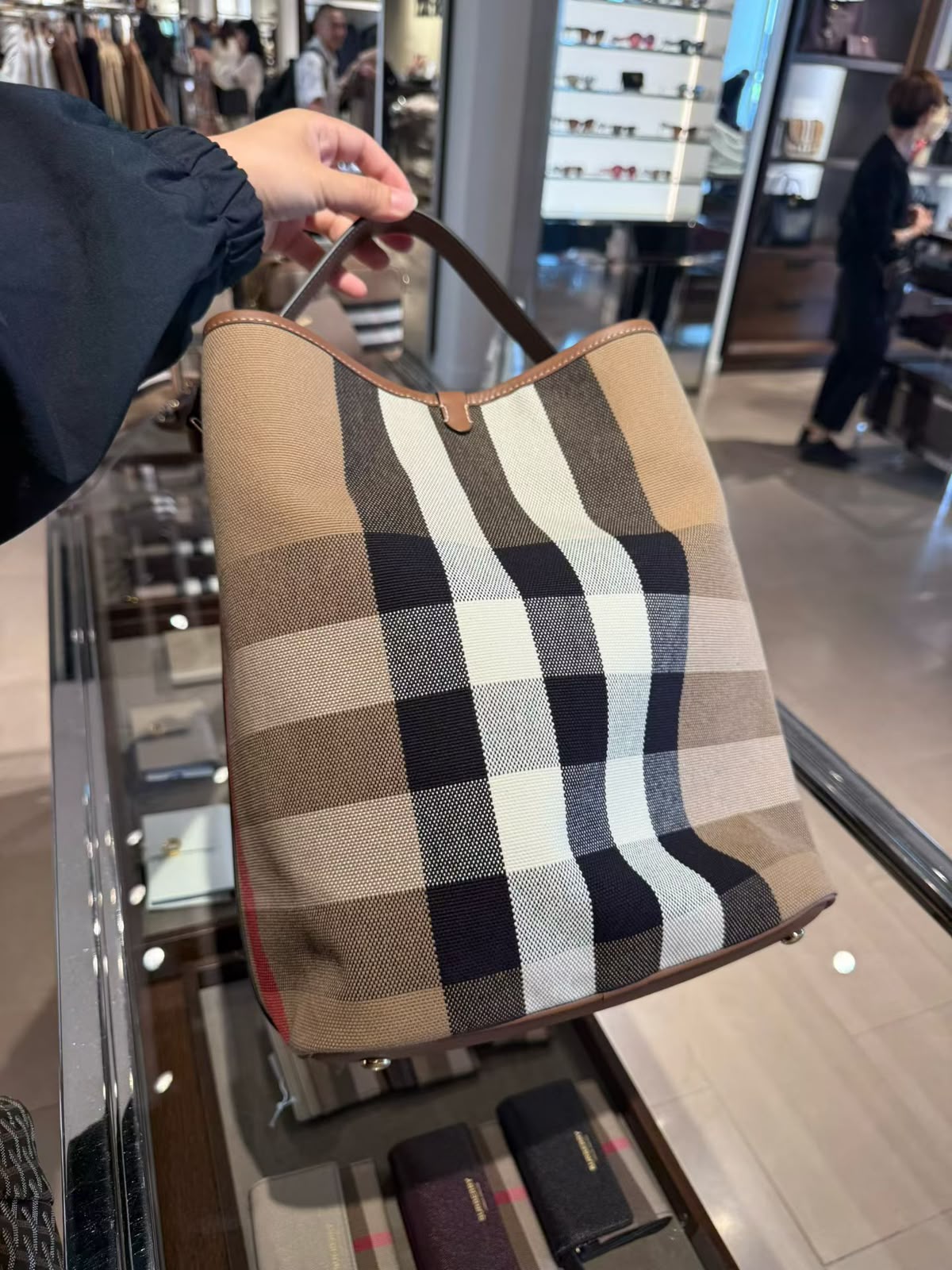 Burberry Giant Check Canvas Calfskin Ashby Bucket Bag