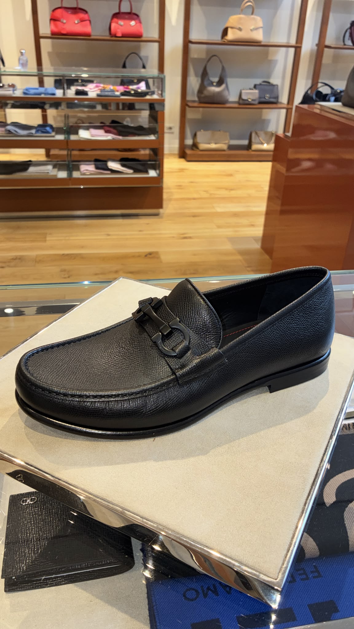 Ferragamo Crown Textured Leather Gancini Moccasin Loafers