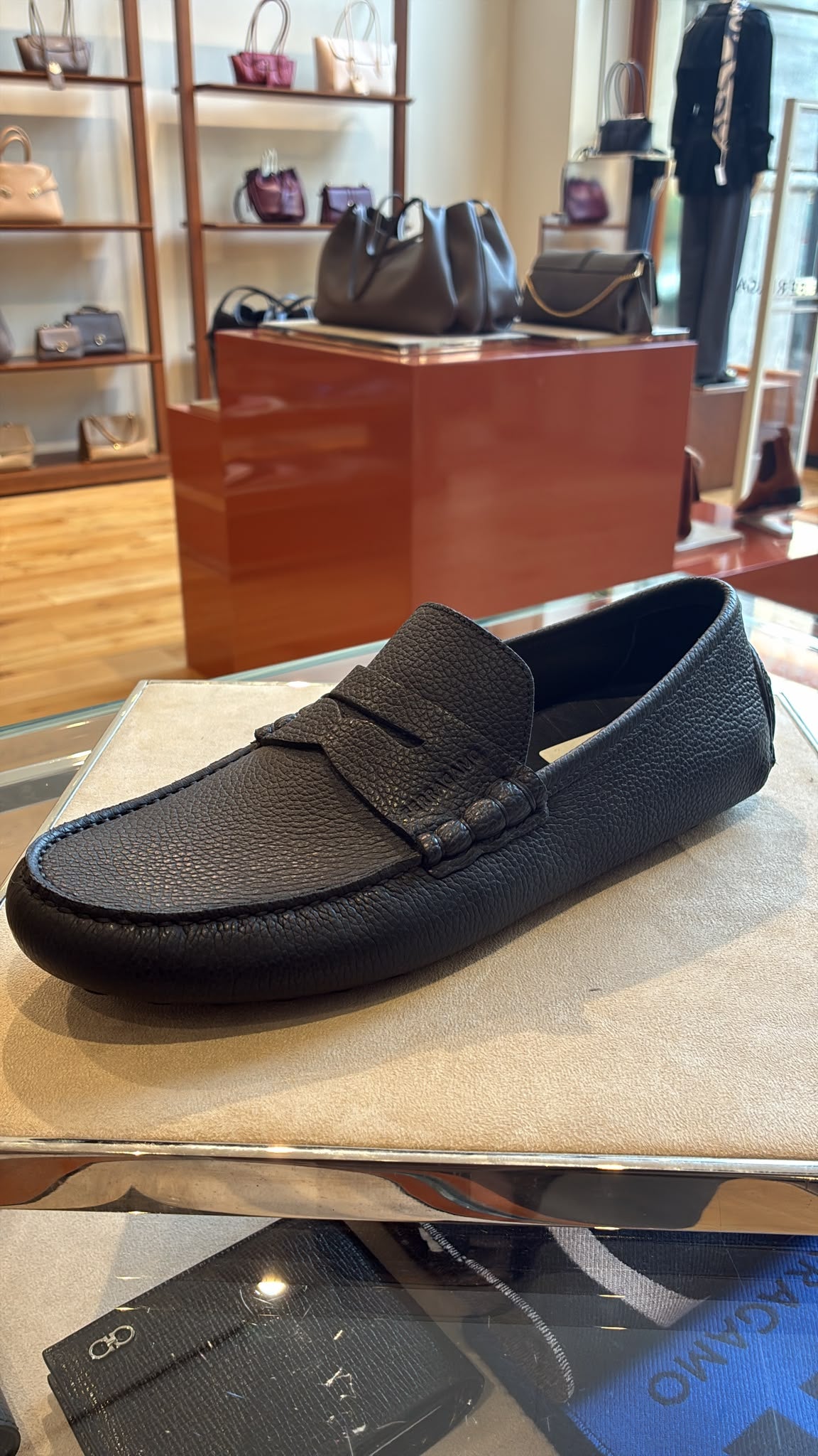 Ferragamo Black pebbled leather penny loafers