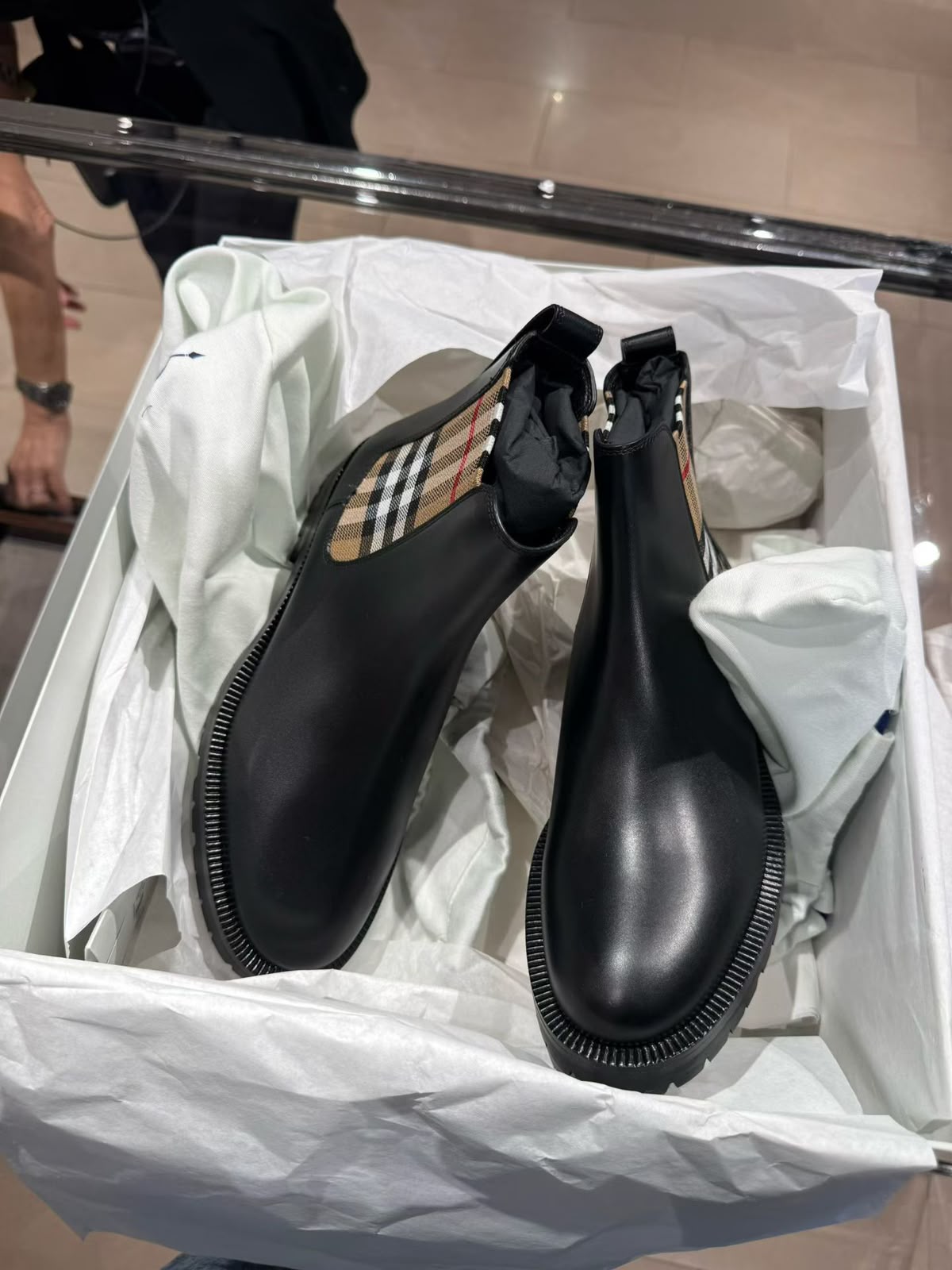 Burberry Vintage Check panel leather Chelsea or Hampstead boots