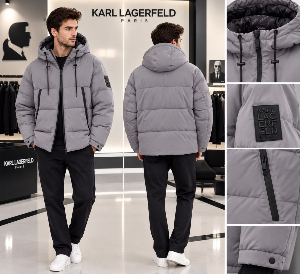Karl Lagerfeld Paris Men's Water Resistant Hooded Puffer Jacket