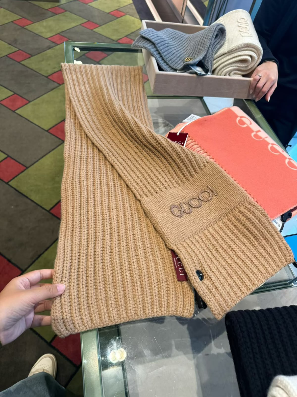 Gucci Wool Cashmere Scarf with Embroidery