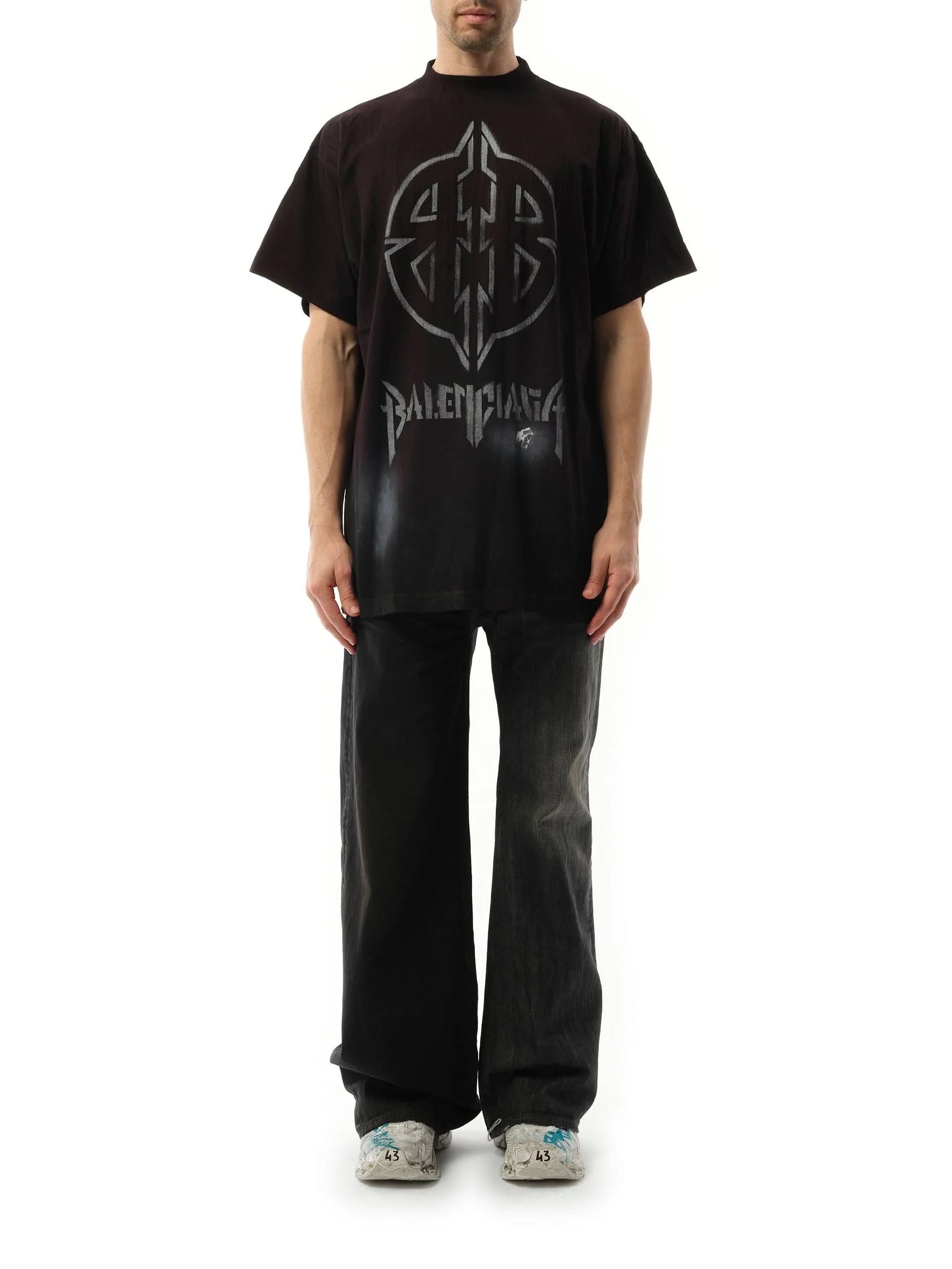 Metal BB Stencil Oversized T-Shirt in Black
