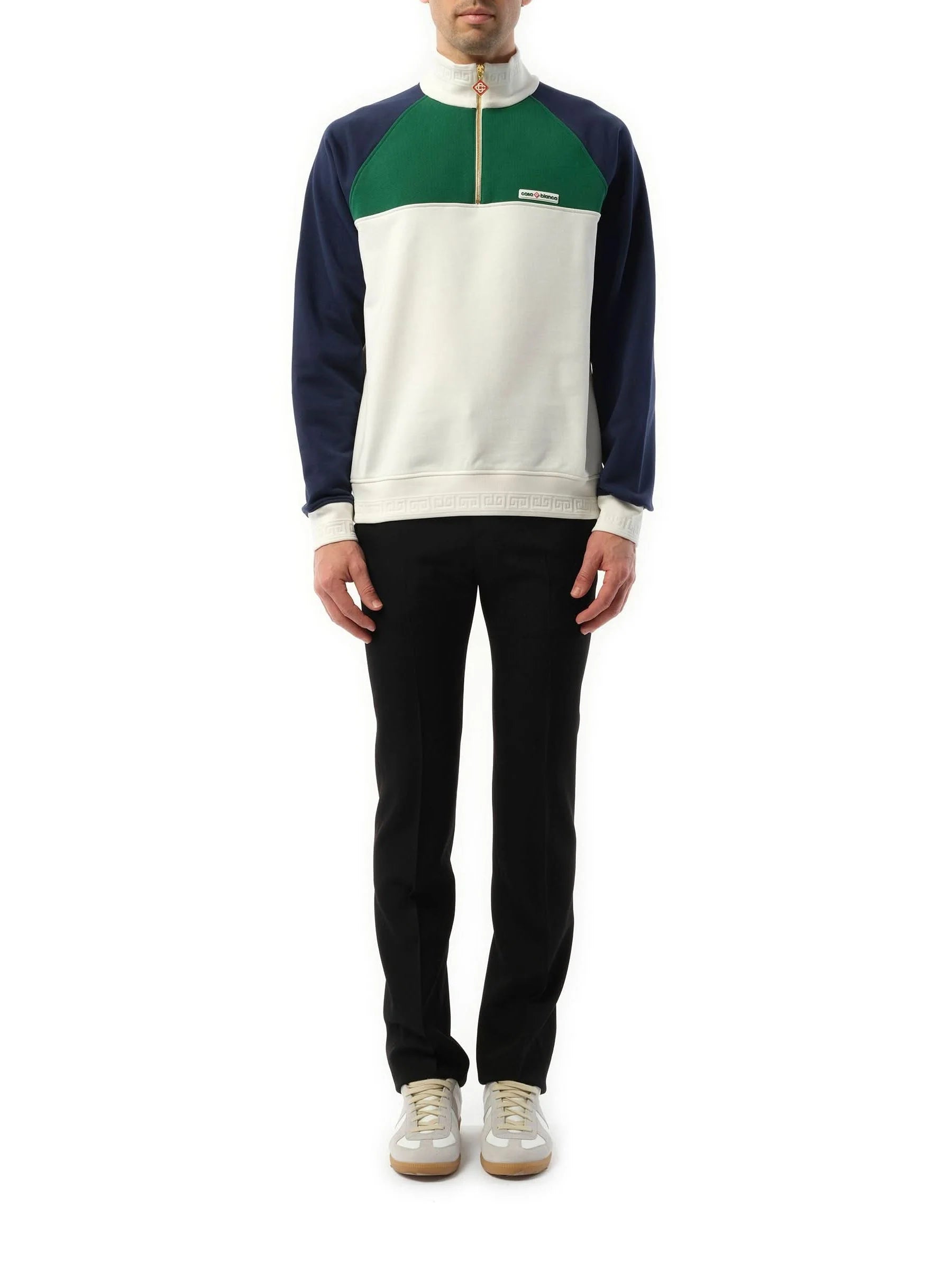 Quarter Zip Colourblock Sweatshirt in Green/Navy/White