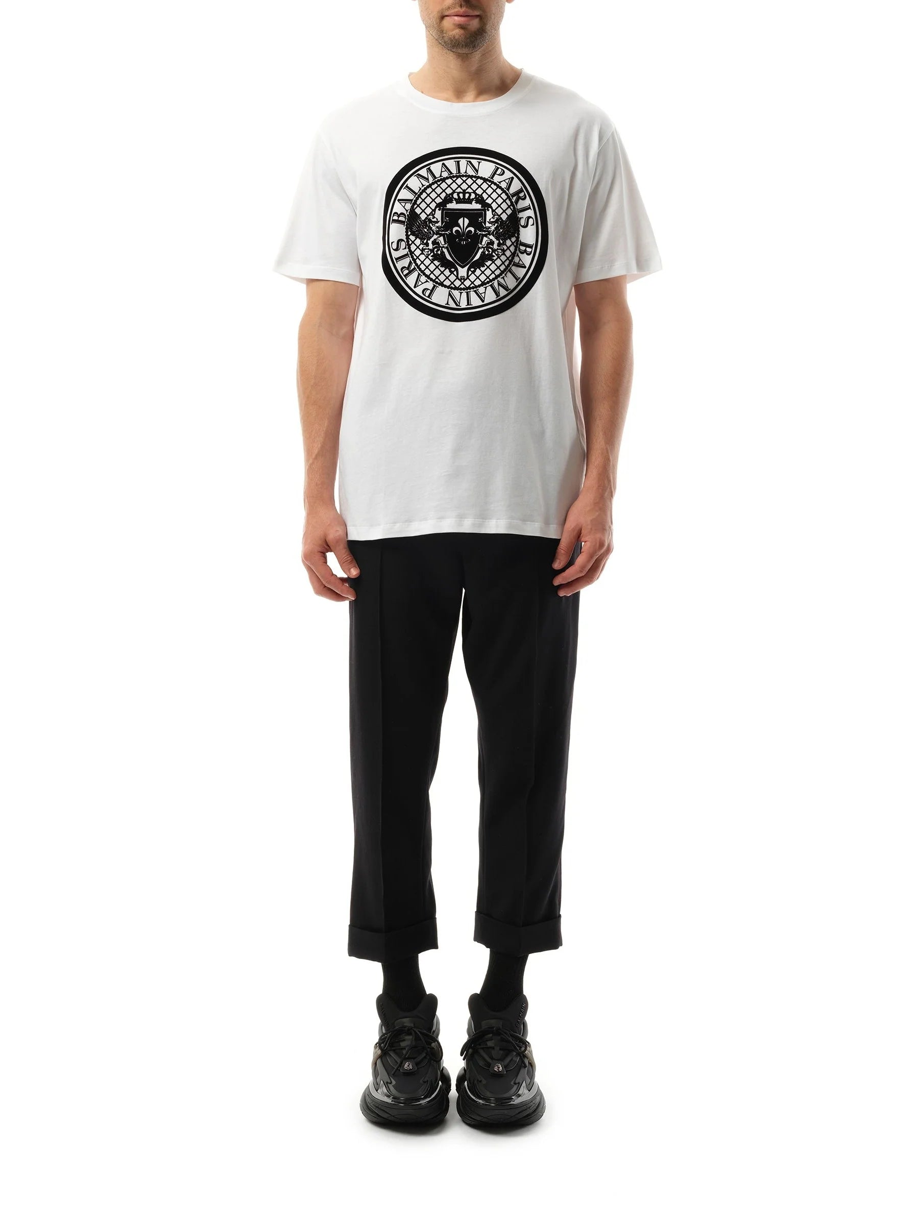 Coin Flock Reg Fit T-Shirt in White/Black