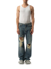 Light Indigo Denim Ripped Pants in Sun Bleached Blue