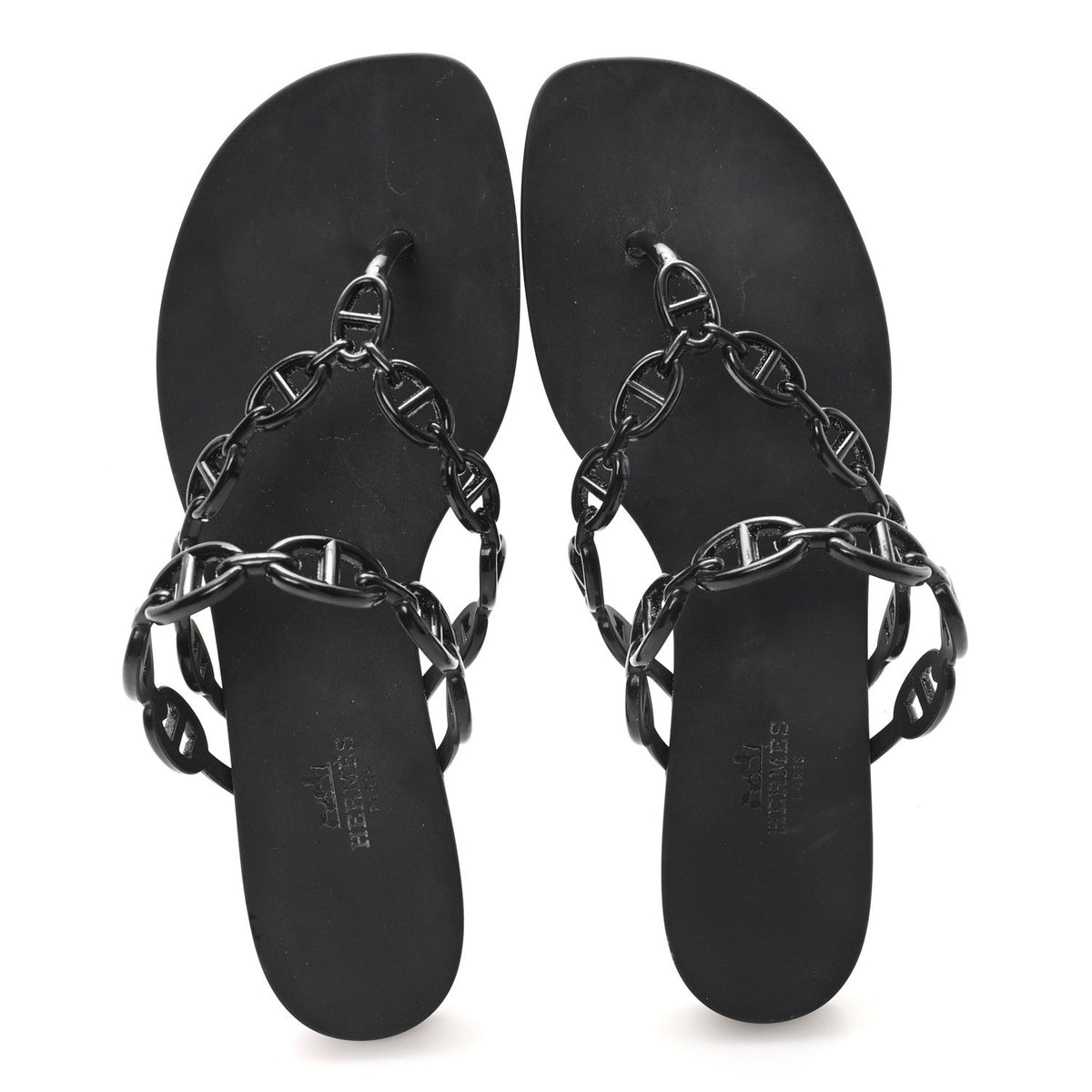Hermes Rubber Womens Island Sandals 39 Black