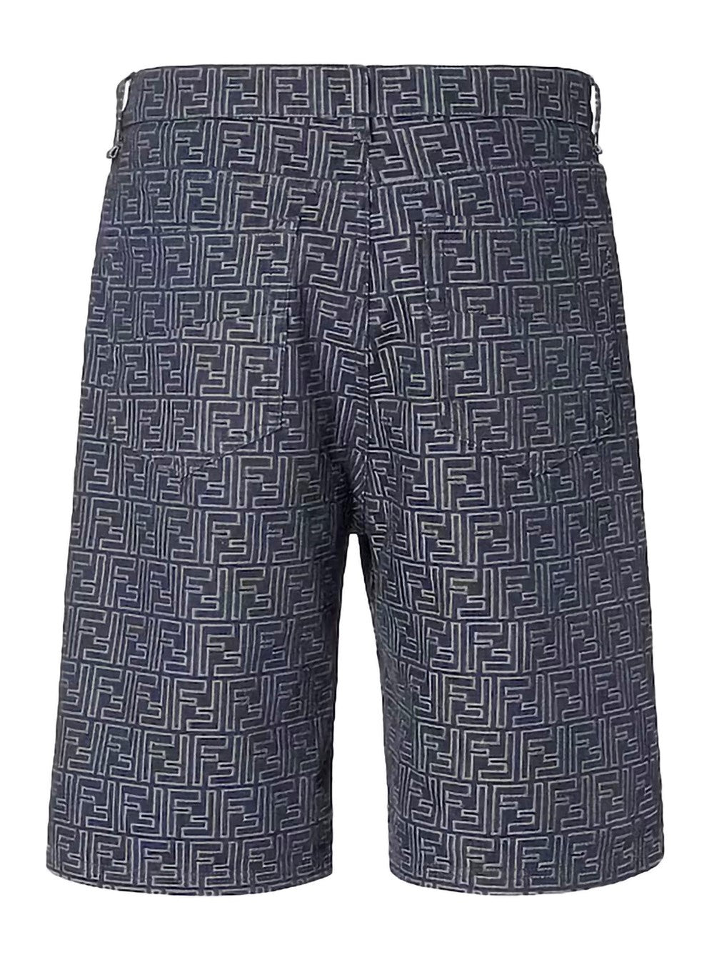 Fendi Blue Bermuda with Belt Loops and All-Over FF Motif in Cotton Man