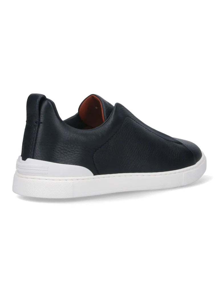 Zegna Men’s Blue Leather Slip-On Sneakers – Made in Italy | Premium Multi-Leather Lining & TPU Sole