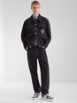 Fendi Blue Jacket with Classic Collar and Logo Embroidery on the Front in Denim Man