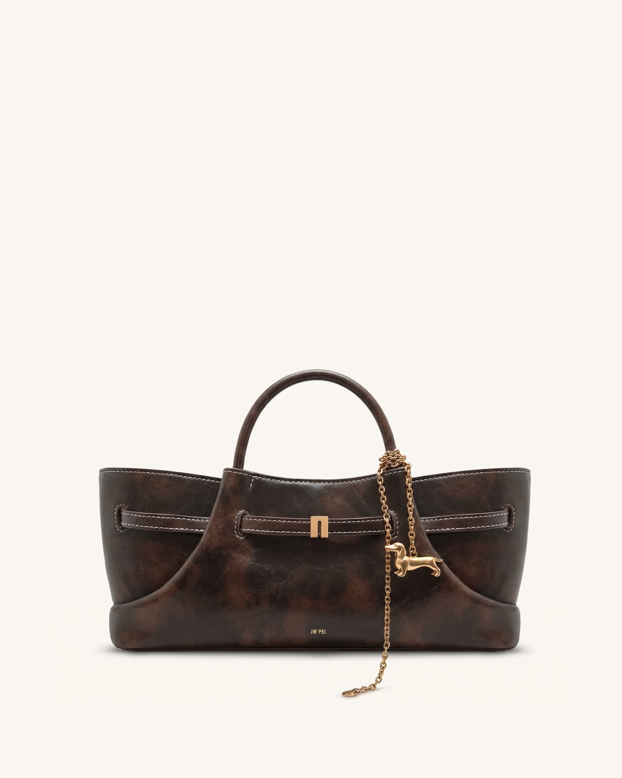 Maeve Dachshund Metal Charm Tote Bag - Black Canvasa