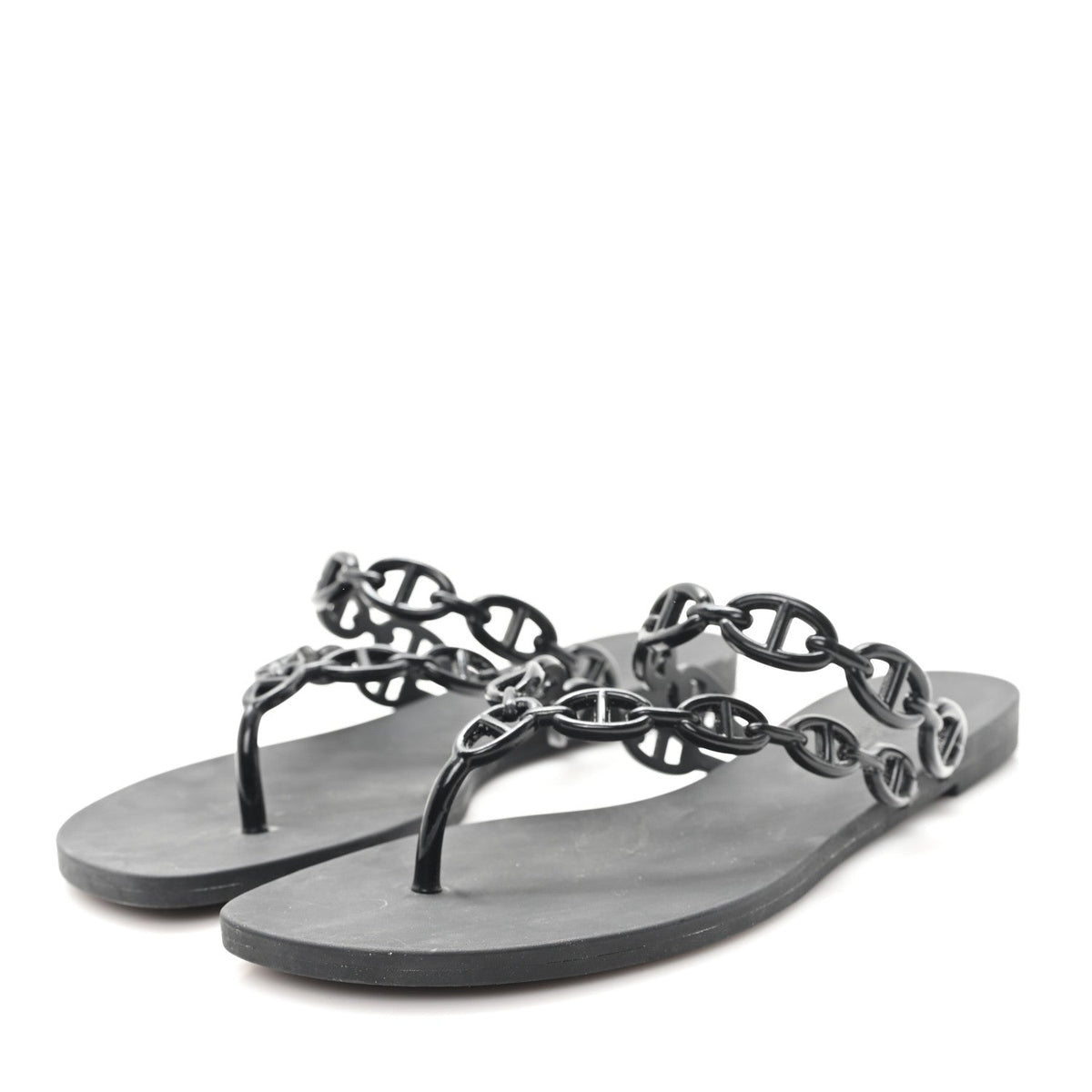 Hermes Rubber Womens Island Sandals 39 Black