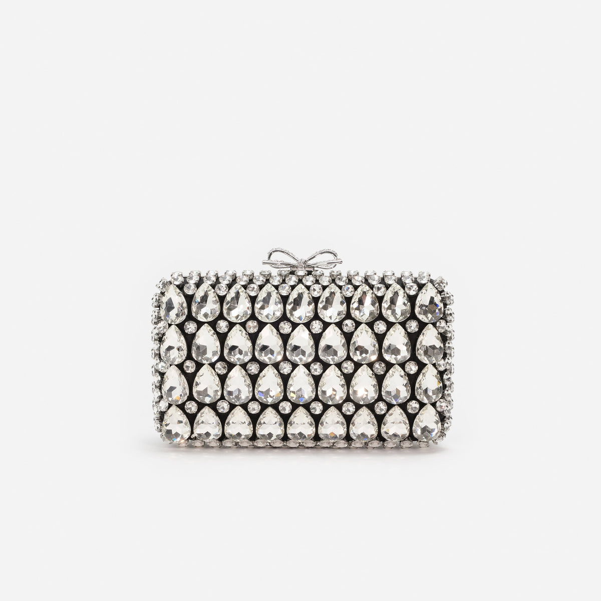 Black Satin Crystal Clutch Bag