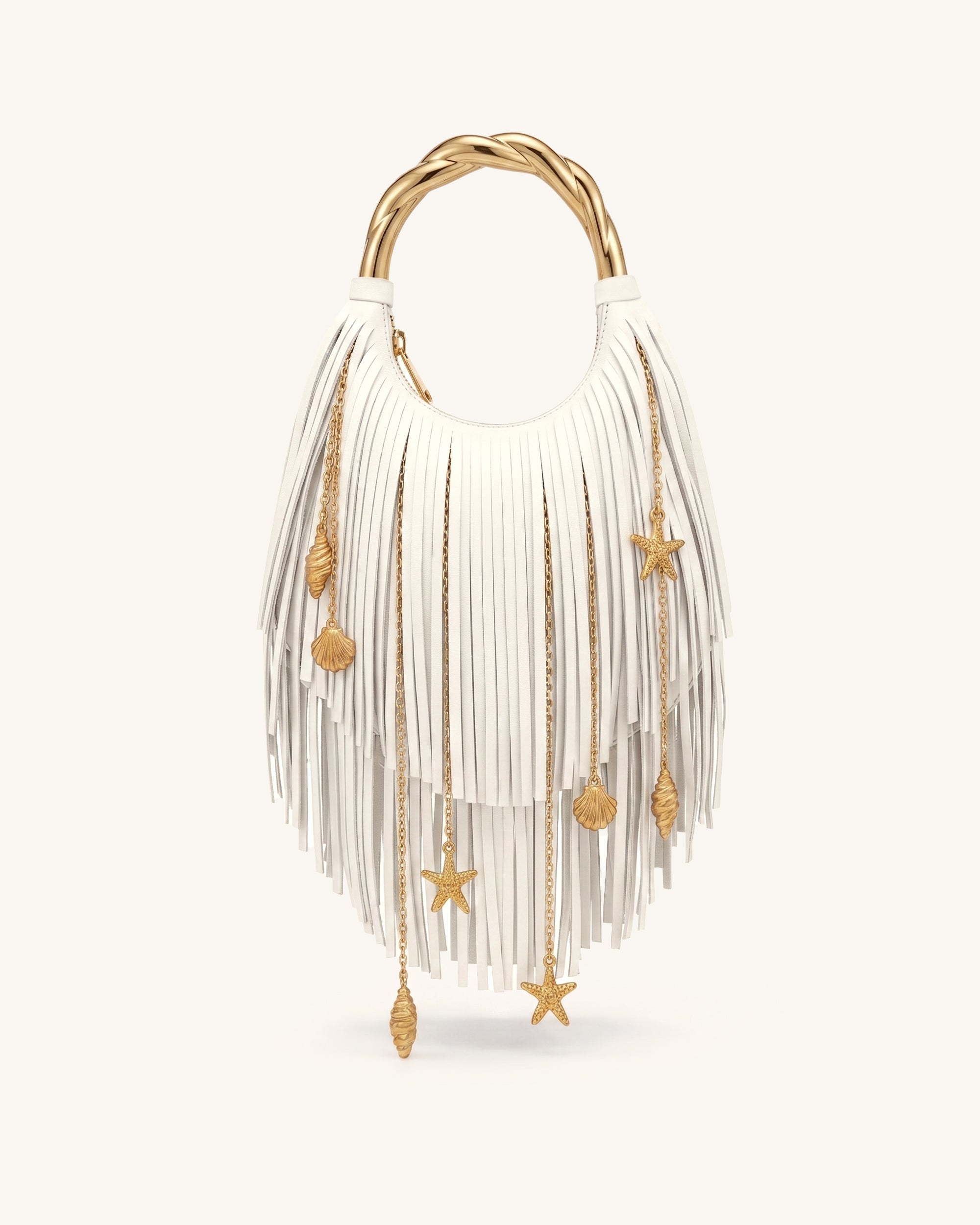 Chloe Metal Handle Fringe Top Handbag - Black